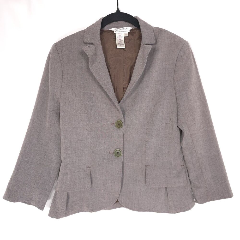 MAX STUDIO SPECIALTY PRODUCTS Blazer Jacket Taupe 6 Sleeve Button Women 5D01G63